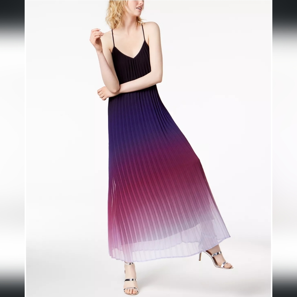 Bar III Purple Pleated Ombre Maxi Dress